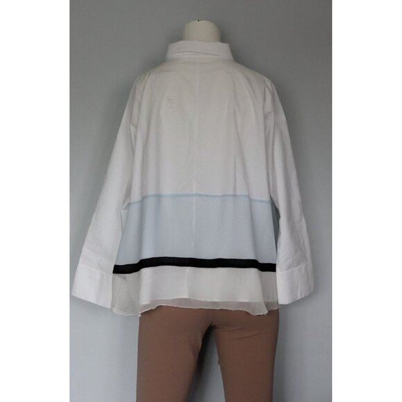 Dorothee Schumacher Womens 4 Large US8 White Blue Blouse Colorblock Silk Tie Top - Picture 8 of 9